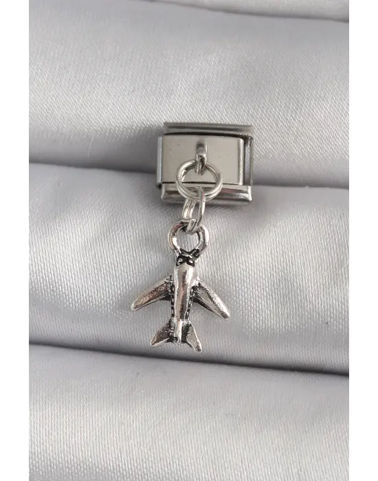 316L Çelik Gümüş Renk Sallantı Uçak Model Nomination Charm