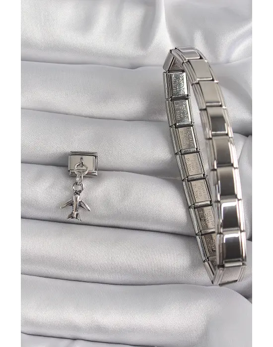 316L Çelik Gümüş Renk Sallantı Uçak Model Nomination Charm