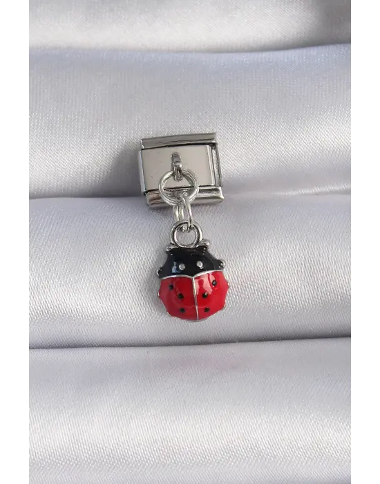 316L Çelik Gümüş Renk Sallantı Uğur Böceği Figür Nomination Charm