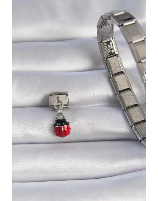 316L Çelik Gümüş Renk Sallantı Uğur Böceği Figür Nomination Charm