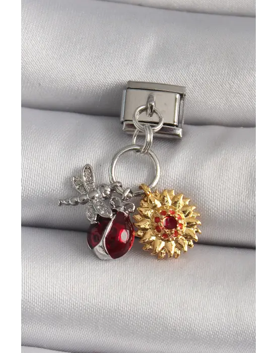 316L Çelik Gümüş Renk Sallantı Uğur Bönceği Ay Çiçeği Figür Nomination Charm