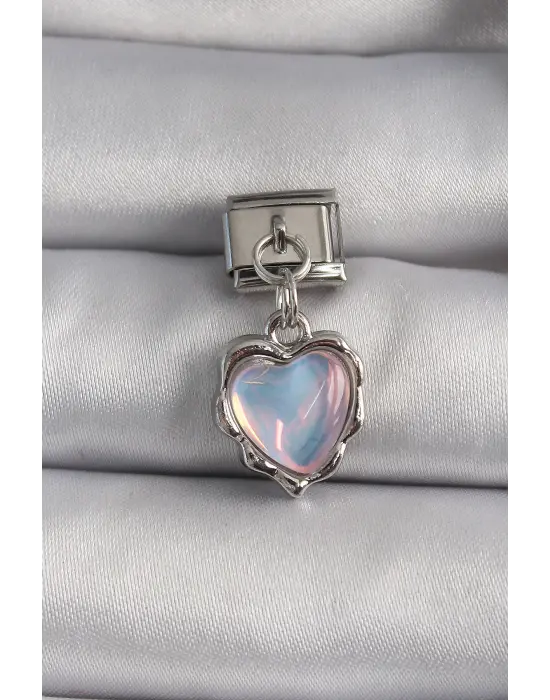 316L Çelik Gümüş Renk Sallantı Yansıma Kalp Model Nomination Charm