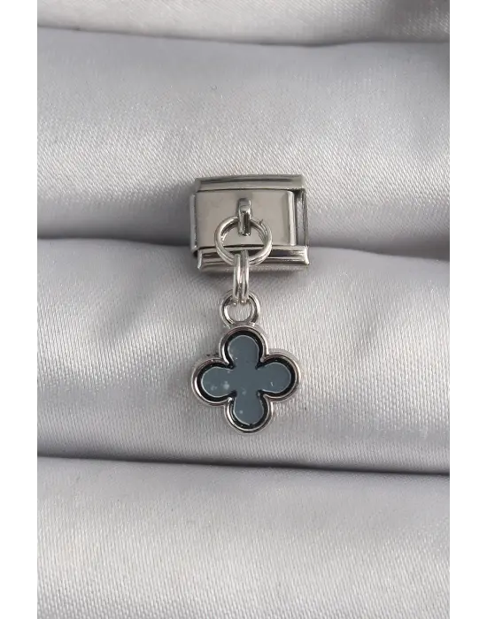316L Çelik Gümüş Renk Sallantı Yonca Model Nomination Charm