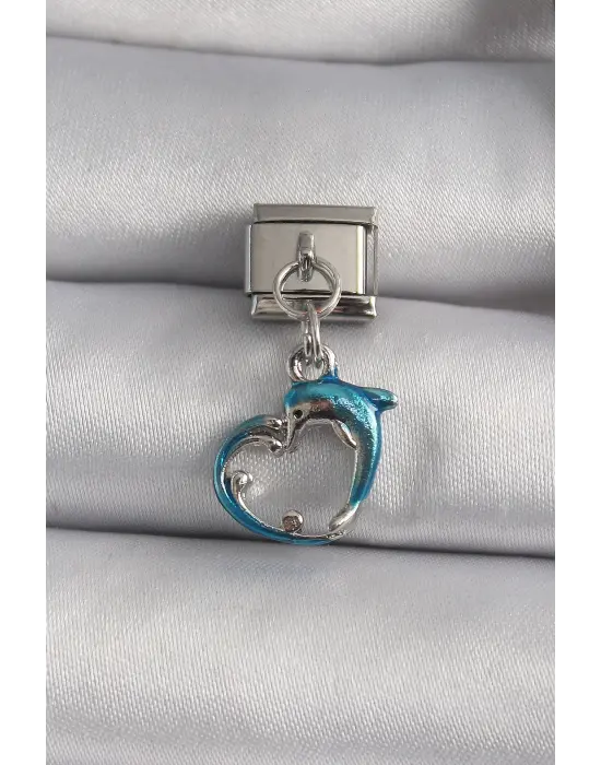 316L Çelik Gümüş Renk Sallantı Yunus Balığı Model Nomination Charm
