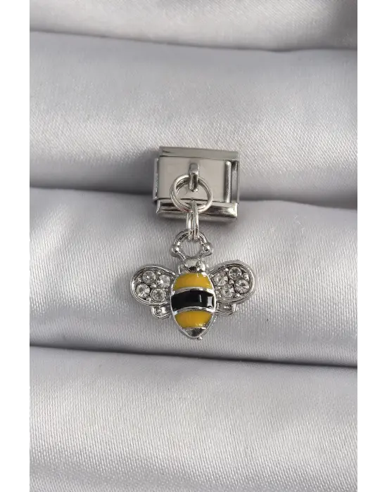 316L Çelik Gümüş Renk Sallantı Zirkon Taşlı Arı Model Nomination Charm