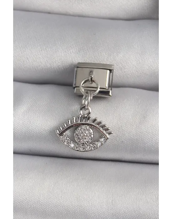 316L Çelik Gümüş Renk Sallantı Zirkon Taşlı Göz Model Nomination Charm