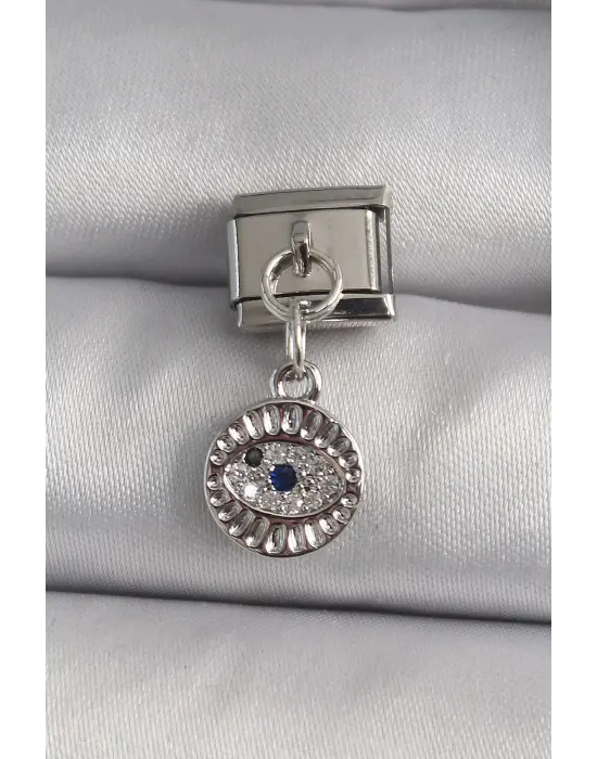316L Çelik Gümüş Renk Sallantı Zirkon Taşlı Göz Model Nomination Charm