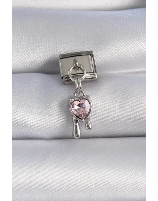 316L Çelik Gümüş Renk Sallantı Zirkon Taşlı Kalp Figür Nomination Charm