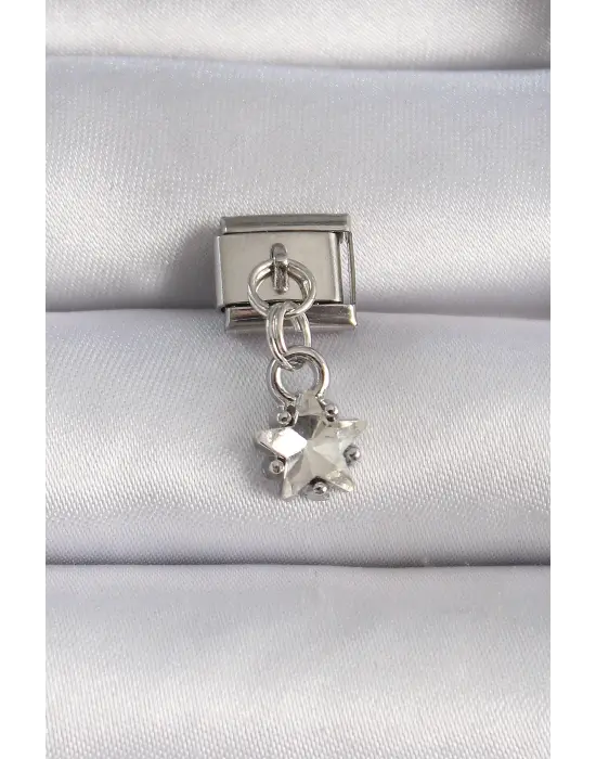 316L Çelik Gümüş Renk Sallantı Zirkon Taşlı Yıldız Figür Nomination Charm