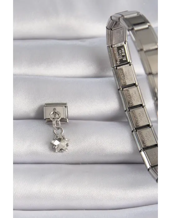 316L Çelik Gümüş Renk Sallantı Zirkon Taşlı Yıldız Figür Nomination Charm