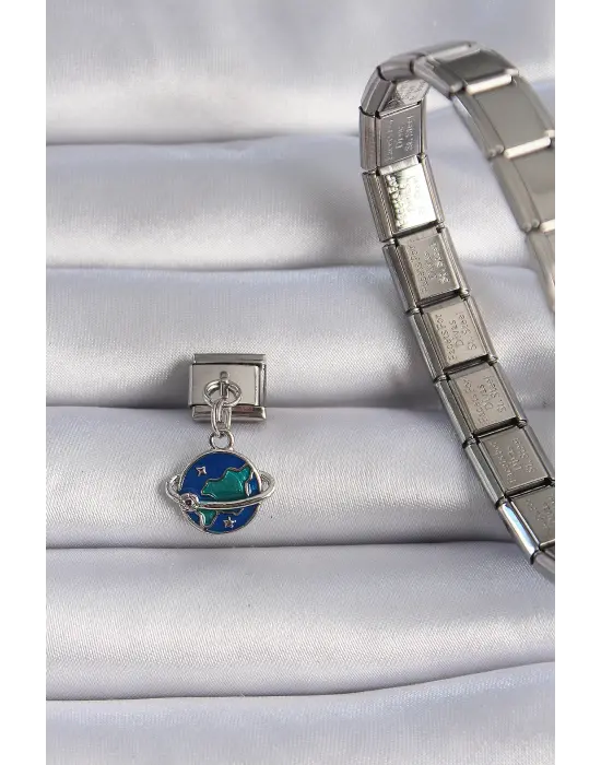 316L Çelik Gümüş Renk Sallantılı Dünya Figür Nomination Charm