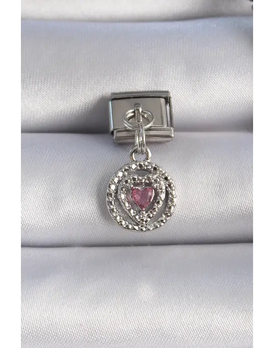 316L Çelik Gümüş Renk Sallantılı Zirkon Taşlı Kalp Figür Nomination Charm