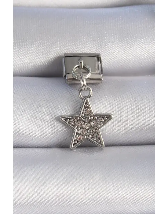 316L Çelik Gümüş renk Sallantılı Zirkon Taşlı Yıldız Figür Nomination Charm