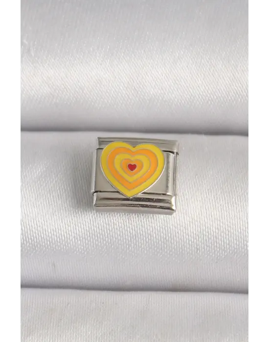 316L Çelik Gümüş Renk Sarı Kalp İşlmeli Nomination Charm