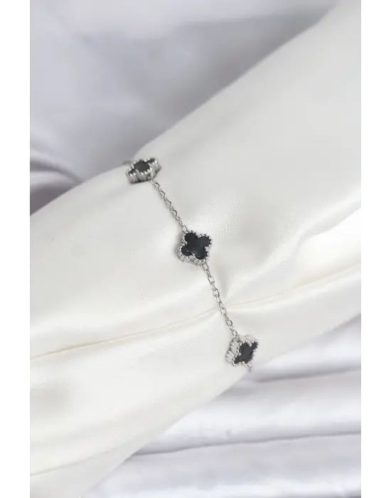 316L Çelik Gümüş Renk Siyah Baby Boy Yonca Bileklik