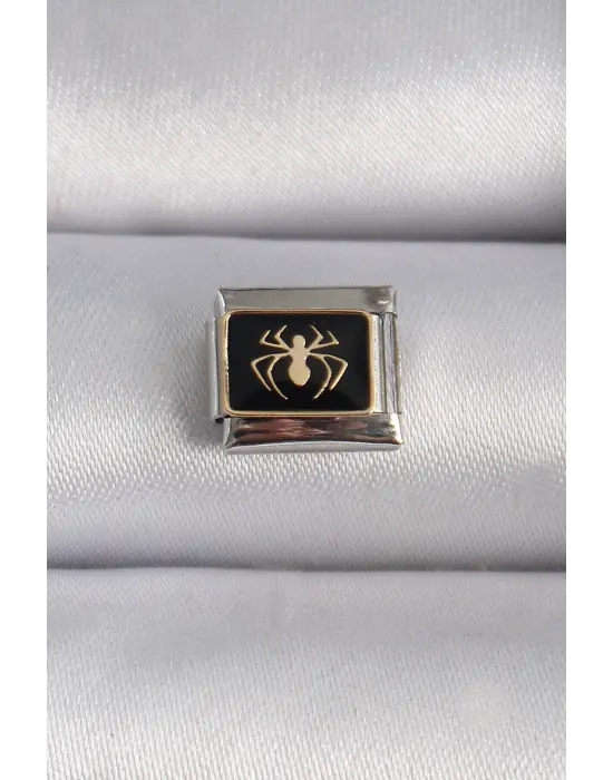 316L Çelik Gümüş Renk Siyah Sarı Örümcek İşlemeli Nomination Charm