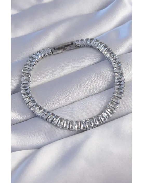 316L Çelik Gümüş Renk Su Yolu Tasarımlı Bileklik