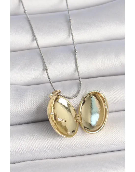 316L Çelik Gümüş Renk Topçuk Detay Zincir Açılır Zirkon Taşlı Anka Kuşu Model Kadın Kolye