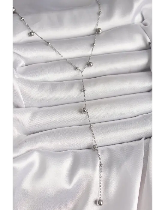 316L Çelik Gümüş Renk Topçuk Model Kadın Y Kolye