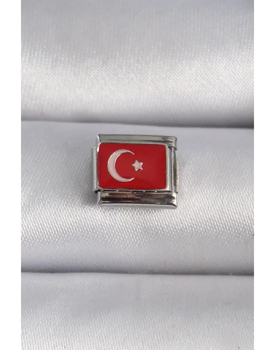 316L Çelik Gümüş Renk Türk Bayrağı İşlemeli Nomination Charm