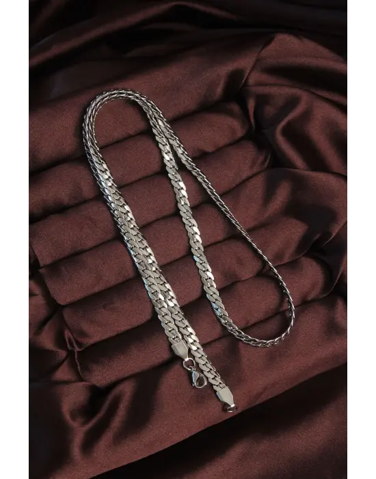 316L Çelik Gümüş Renk Yassı Örgü Zincir Kolye