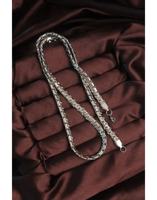 316L Çelik Gümüş Renk Yassı Spiga Zincir Kolye