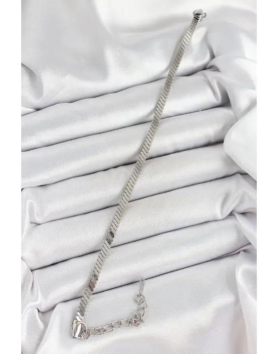 316L Çelik Gümüş Renk Yassı Zincir Model Kadın Bileklik