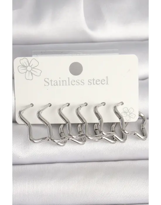 316L Çelik Gümüş Renk Yıldız Model Kadın Küpe Seti