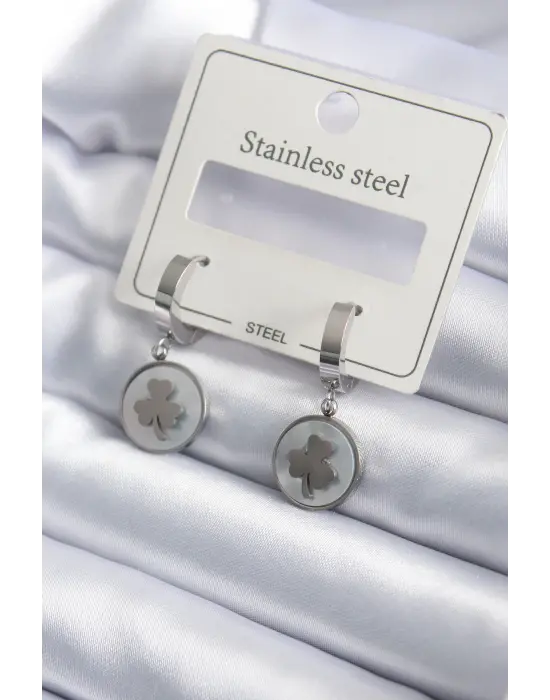   Gümüş Yonca Model Çelik Küpe