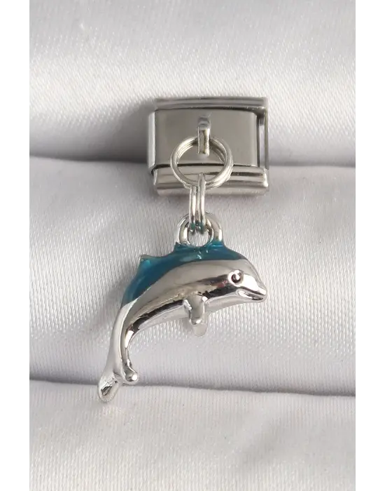 316L Çelik Gümüş Renk Yunus Balığı Model Nomination Charm