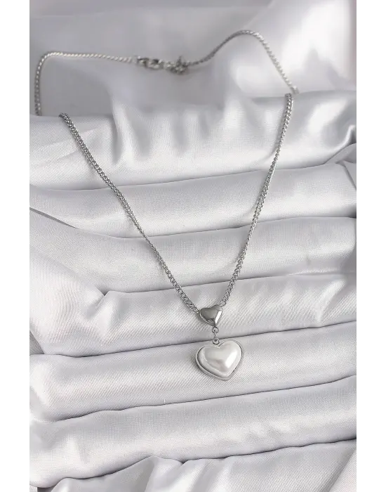  Gümüş  Zincir 3D Kalp Model  Çelik Kolye