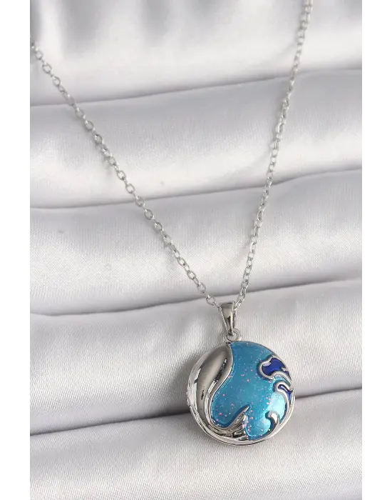  Gümüş  Zincir Açılır Dünya Model  Çelik Kolye