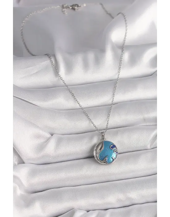  Gümüş  Zincir Açılır Dünya Model  Çelik Kolye