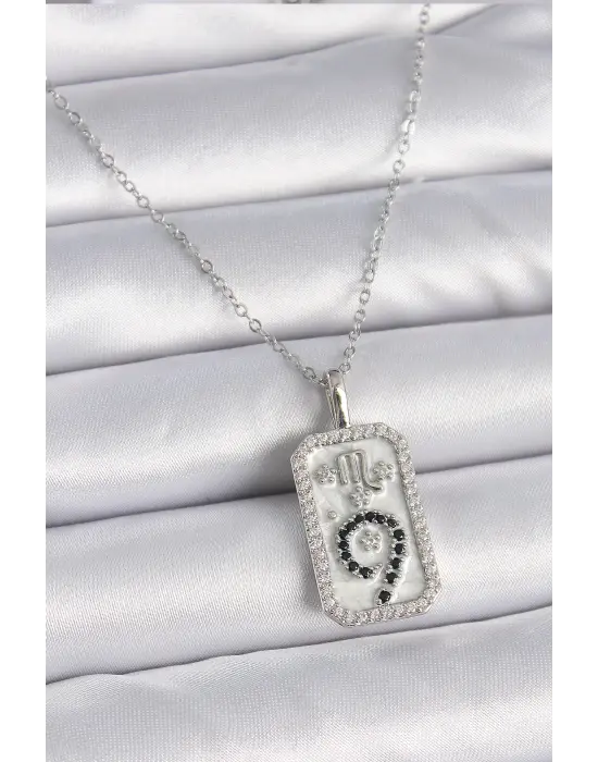  Gümüş  Zincir Akrep Burcu Zirkon Taşlı  Çelik Kolye