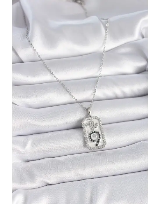  Gümüş  Zincir Akrep Burcu Zirkon Taşlı  Çelik Kolye