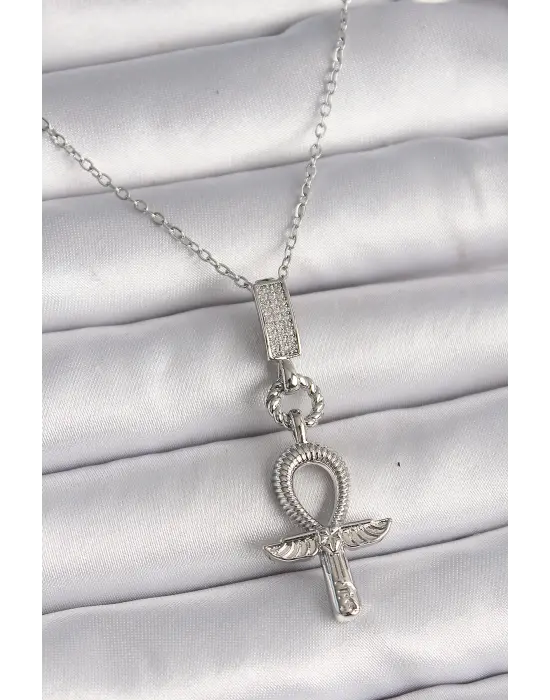  Gümüş  Zincir Ankh Model  Çelik Kolye