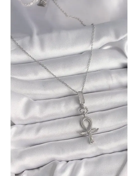  Gümüş  Zincir Ankh Model  Çelik Kolye