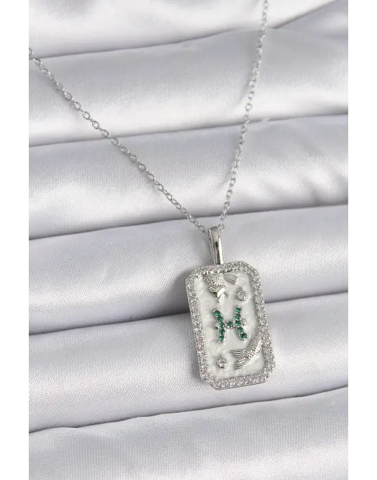  Gümüş  Zincir Balık Burcu Zirkon Taşlı  Çelik Kolye