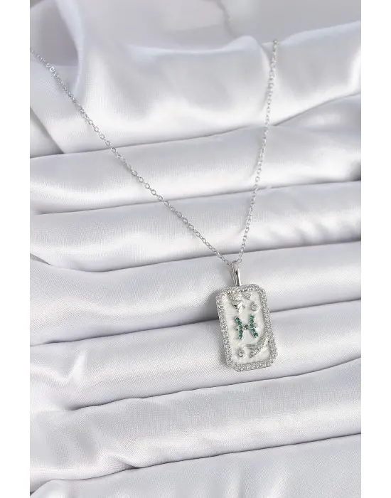  Gümüş  Zincir Balık Burcu Zirkon Taşlı  Çelik Kolye