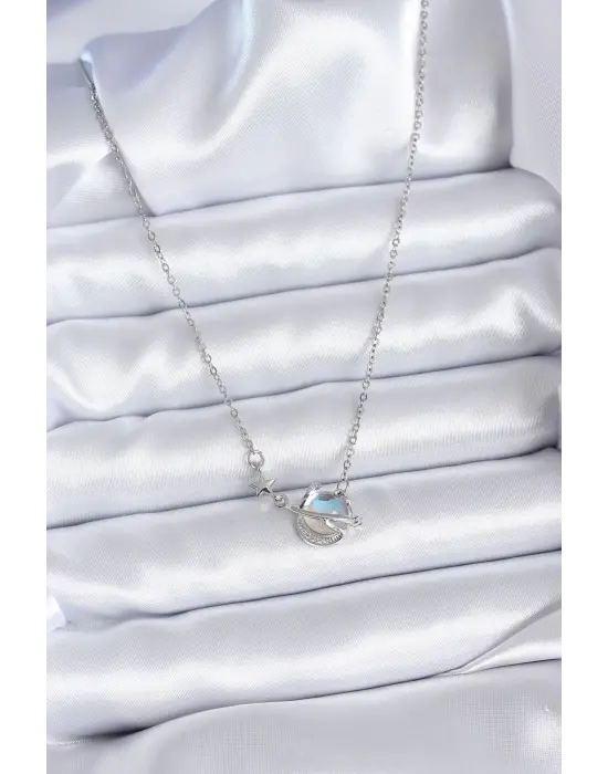 316L Çelik Gümüş Renk Zincir Gezegen Model Kadın Kolye