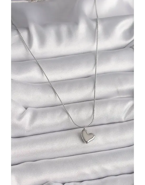  Gümüş  Zincir Kalp Figür  Çelik Kolye
