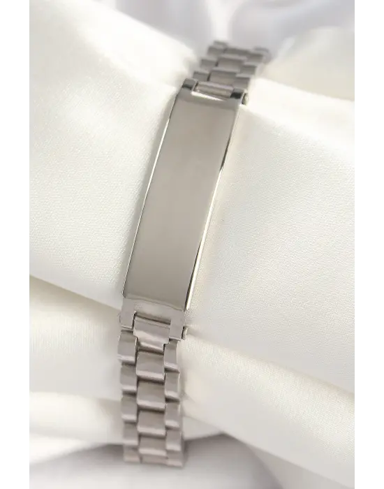 316L Çelik Gümüş Renk Zincir Künye Model Erkek Bileklik