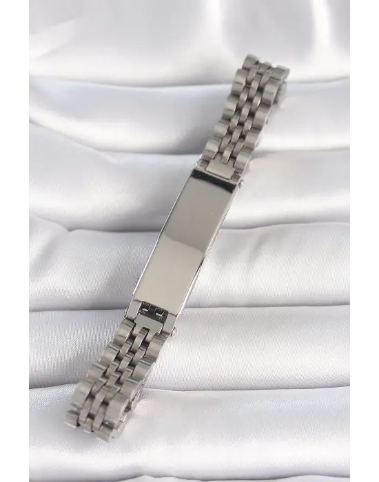 316L Çelik Gümüş Renk Zincir Künye Model Erkek Bileklik