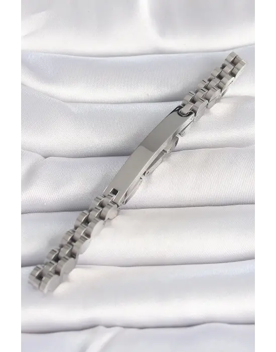 316L Çelik Gümüş Renk Zincir Künye Model Erkek Bileklik