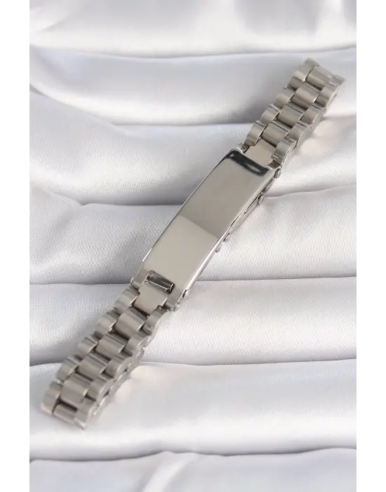 316L Çelik Gümüş Renk Zincir Künye Model Erkek Bileklik