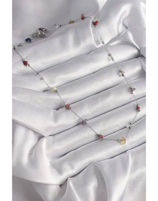  Gümüş  Zincir li Doğaltaş Model  Çelik Kolye