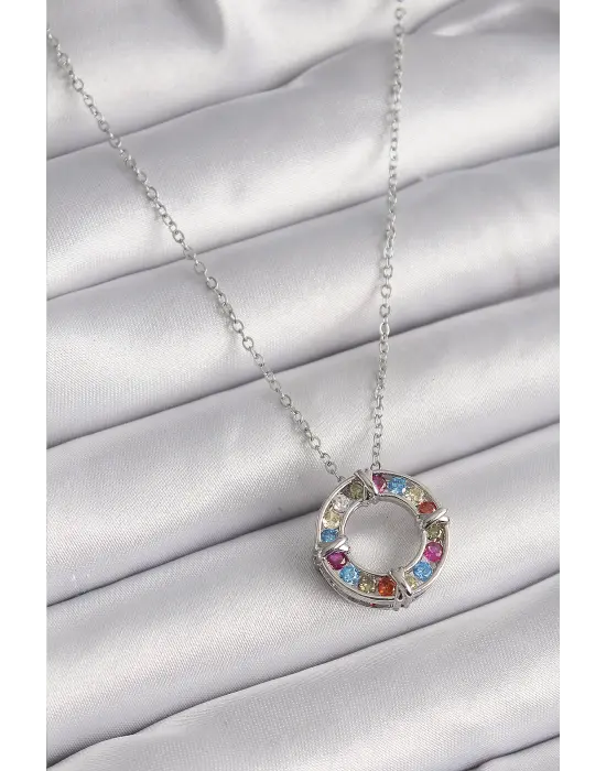  Gümüş  Zincir li Zirkon Taşlı Xoxo Model  Çelik Kolye