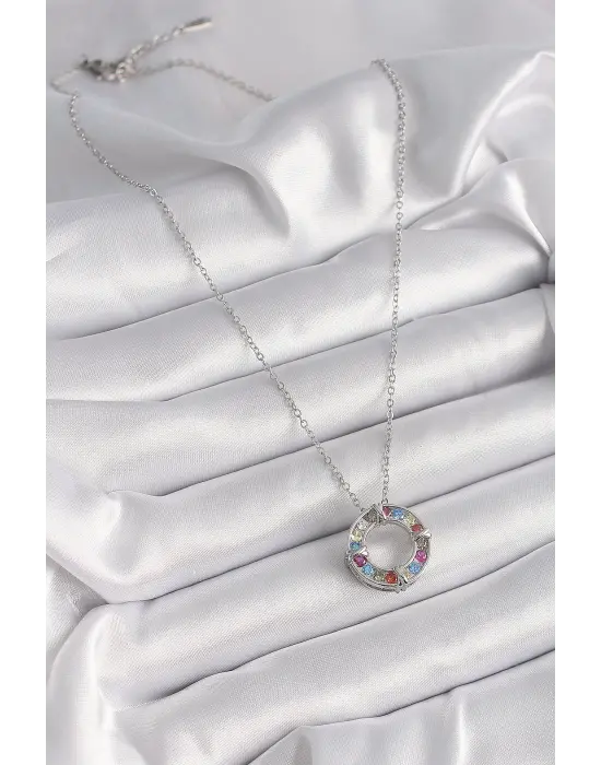  Gümüş  Zincir li Zirkon Taşlı Xoxo Model  Çelik Kolye