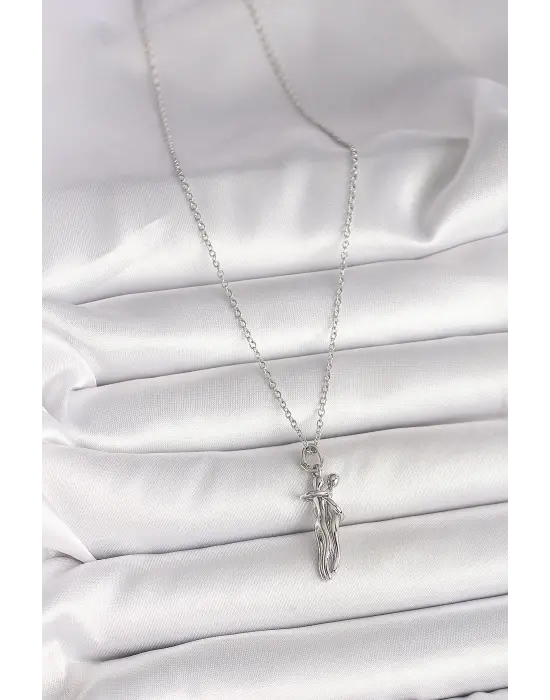 316L Çelik Gümüş Renk Zincir Sarılma Model Kadın Kolye