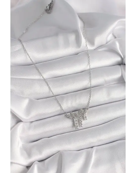  Gümüş  Zincir Zirkon Taşlı Kelebek Model Sallantı Detay  Çelik Kolye